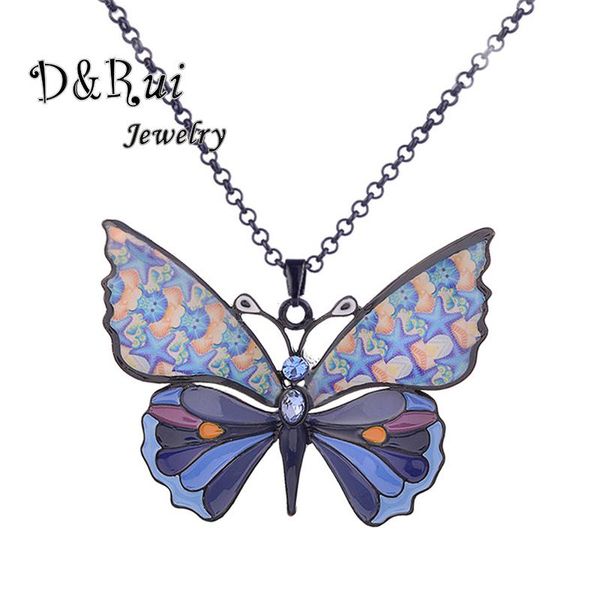 

pendant necklaces d&rui jewelry 2021 blue butterfly & pendants for women big insect enamel pedant necklace bohemian wholesale, Silver