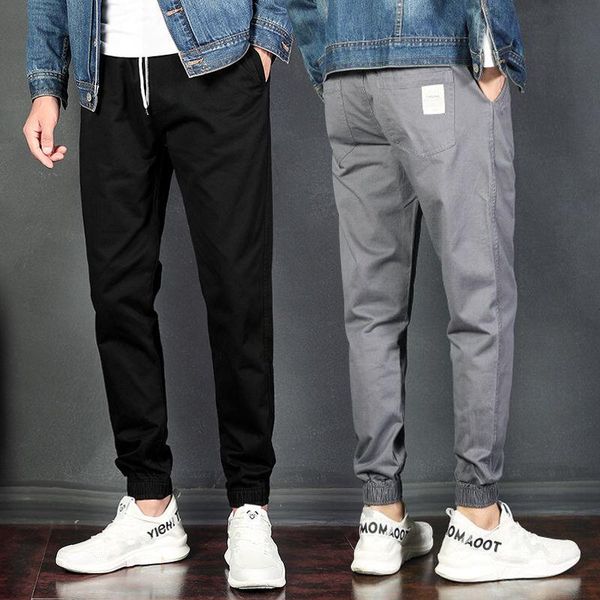 

men's pants casual nine-point cotton korean version of loose feet harem overalls trousers for boys, Black