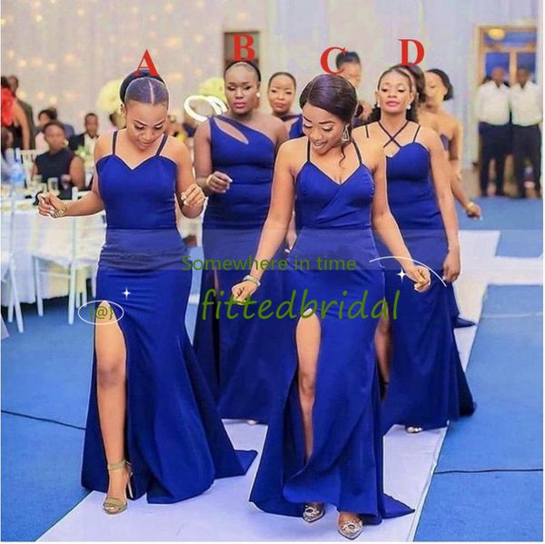 Royal Blue Sexy Side Split Sleeveless Drawsmaid Vestidos Sereia Mulheres Africanas Longa Vestido De Festa de Casamento Vestido Formal