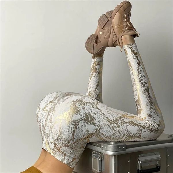 

normov snakeskin bronzing leggings women high waist hip lift elastic fitness legging slim push up jeggings workout, Black
