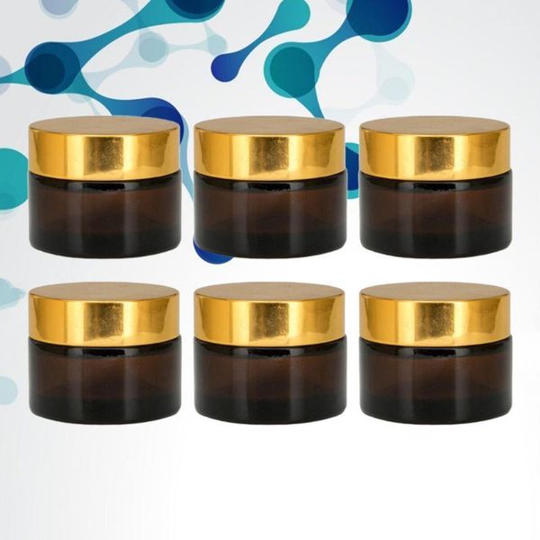 

6pcs empty makeup bottles glass subpackaging bottle cream cosmetics storage holder black (30g brown and golden li & jars