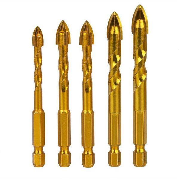 

professional drill bits glass bits,5pcs hex shank porcelain spiral spear ceramic tile marble cross set masorny drilling hole saw