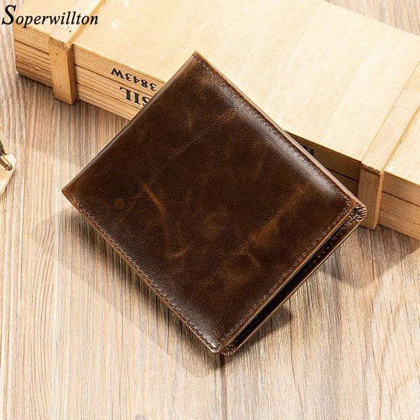 

men's wallet 100% genuine leather purse holder business anti-theft rfid short wallet male slim coin purse money bag, Red;black