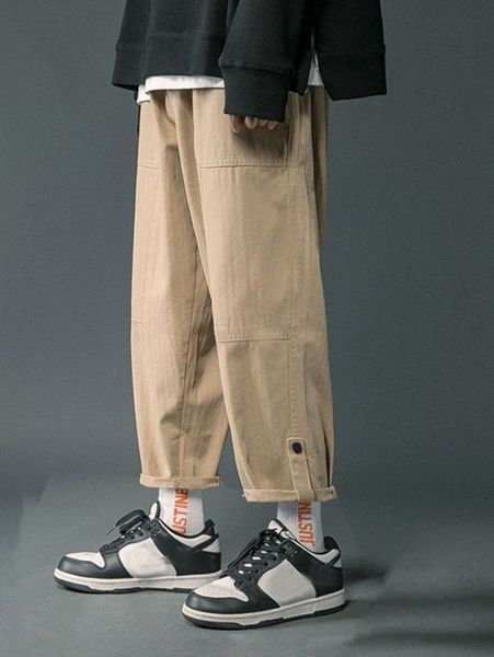 

men drawstring waist roll tab hem pants i4jh#, Black