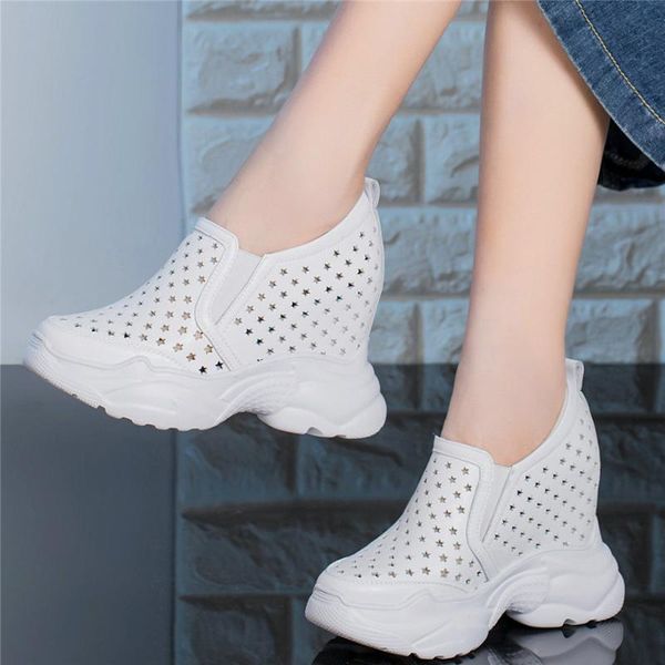 

dress shoes breathable fashion sneakers women genuine leather wedges high heel platform pumps female summer punk trainers casual, Black