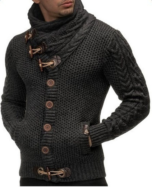 

mens knitted cardigans fashion turtleneck sweater multi-button solid colour loose sweater coat blouse casual outerwear jackets s, White;black