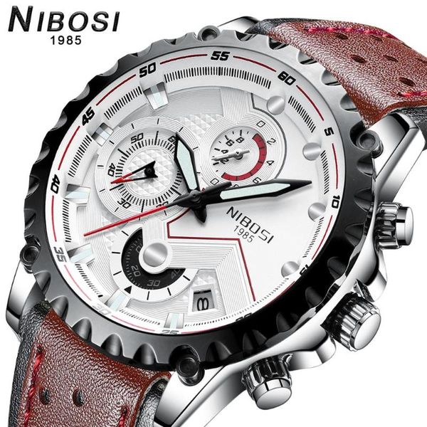 

wristwatches nibosi watch men 2021 fashion quartz watches mens luxury causal leather clock sports wristwatch chronograph waterproof male, Slivery;brown