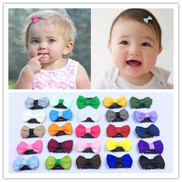 

10pc 2" little bow solid ribbon bows babies fine wispy hair mini latch wisp clip newborn small hair clip infant hairbows hairpin 2539 q, Slivery;white