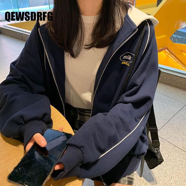 

women's jackets 2021 2 colors korean ins style print women hooded coats warm zipper loose jacket female winter coat womens, Black;brown