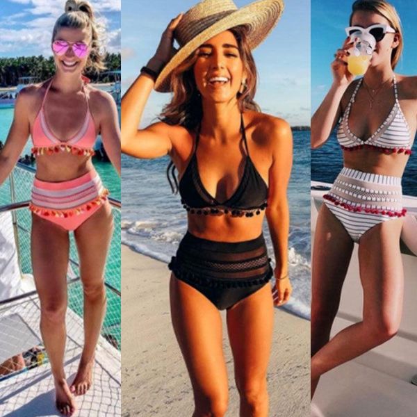 

one-piece suits 2021 women ladies tassels high waist bra push-up bikini sets girls swimsuit swimwear beachwear biquini clothes