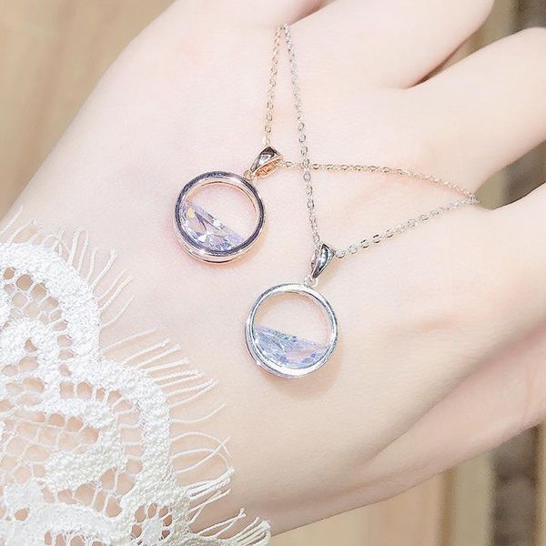 

chains crystal zircon pendant necklace ladies fashion simple clavicle chain accessories, Silver