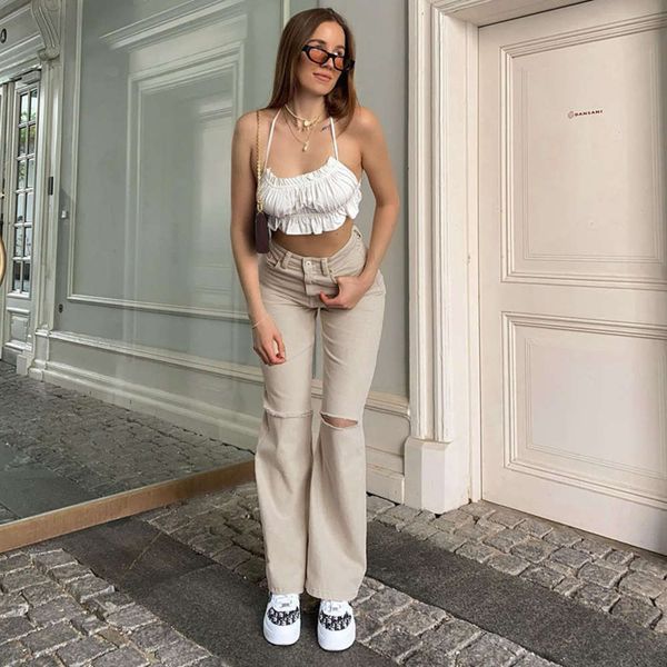 

autumn and winter fashion trendsetter high waist hole slim fit micro women, Blue