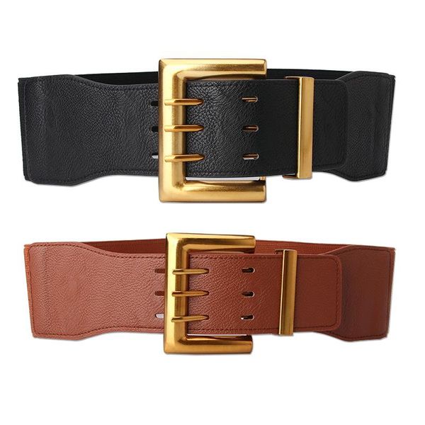 

belts female wide belt waistband multicolor square buckle dress decorative women's slim elastic wholesale, Black;brown