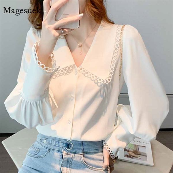

elegant cardigan chiffon long sleeve button white shirt women blouse korean ladies and blouses blusas 11546 210518