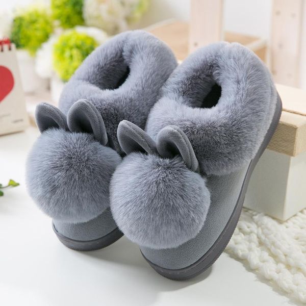 

women winter slippers velvet snow female slipper indoor home shoes plus size ladies furry ears plush, Black