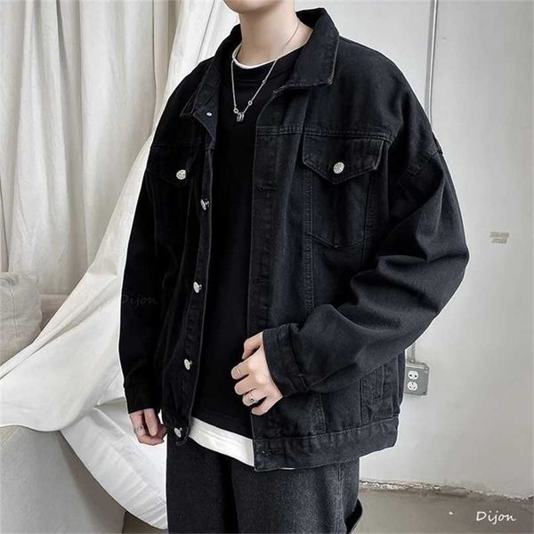 

black denim short jacket men jeans coats casual windbreaker pockets overalls bomber streetwear man clothing outwear 211217, Black;brown