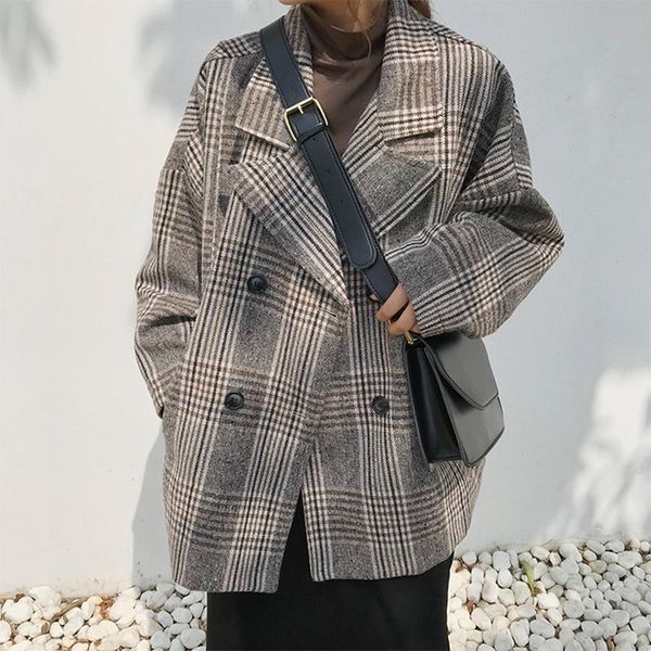 

women's suits & blazers 2021 early spring large size suit plaid coat loose thin double-breasted fashion casual female z29, White;black