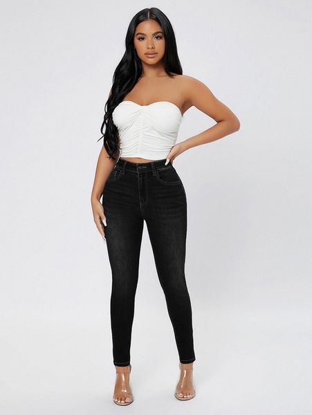 

petite curvy high waist skinny jeans n9uj#, Blue