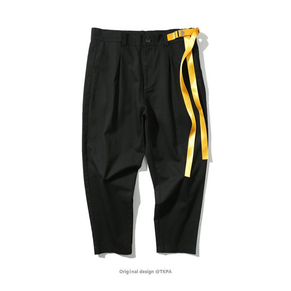 

men's pants men ribbon solid color casual harem male fashion hip hop loose streetwear trousers 294p, Black
