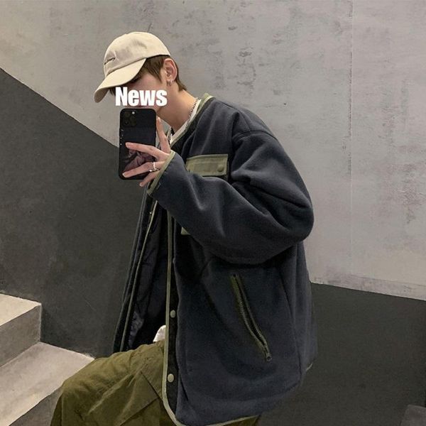 

men's jackets spring autumn retro japanese color matching baseball uniform male loose neutral wind wild couple jacket ropa para hombre, Black;brown