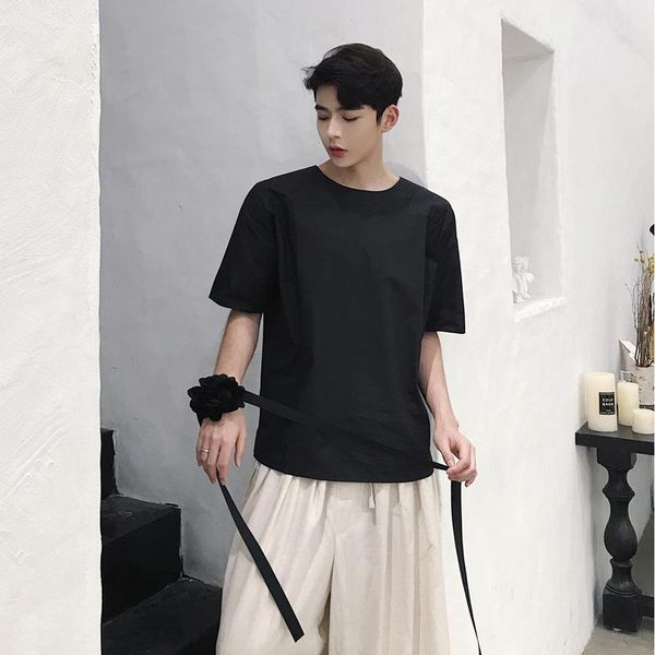 

men's t-shirts urban youth korean version rotator cuff cut solid color round neck short sleeve loose fashion t-shirt large size, White;black