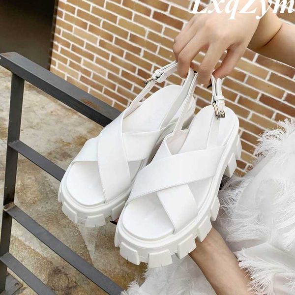 

fashion summer thick sole women sandals brand laides platform cross-tied gladiator leather back strap party shoes woman 60% off store online, Black