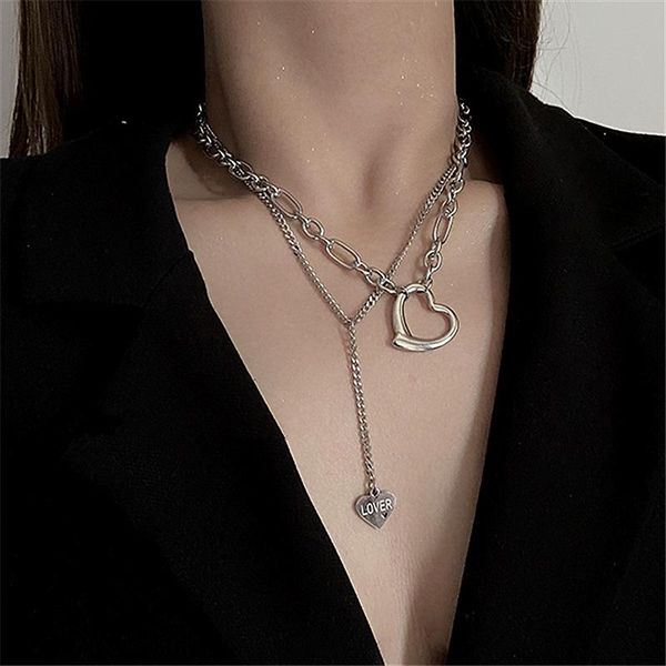 

chains women multilayer pendant love necklace titanium steel silver color jewelry gift for female
