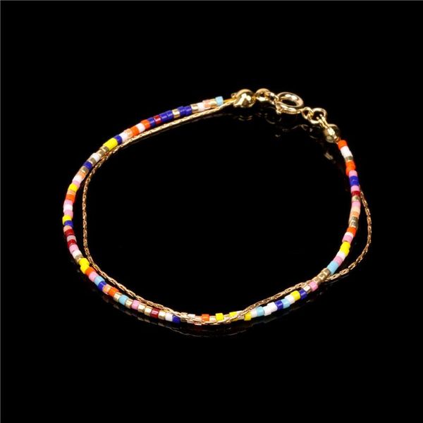 

charm bracelets eyika bohemian colorful glass seed beads women string beaded bracelet creative design double chain fashion beach jewelry gif, Golden;silver