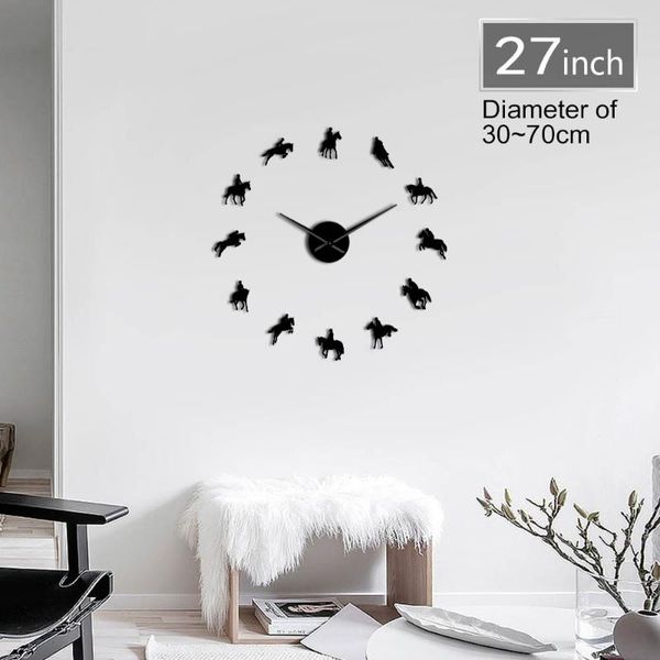 

wall clocks frameless equestrian 3d diy clock modern sports horse race acrylic mirror surface watch riding creative show
