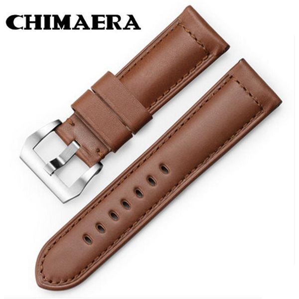 

watch bands chimaera 24mm genuine leather band waterproof durable belt strap dark brown for bracelet mens, Black;brown