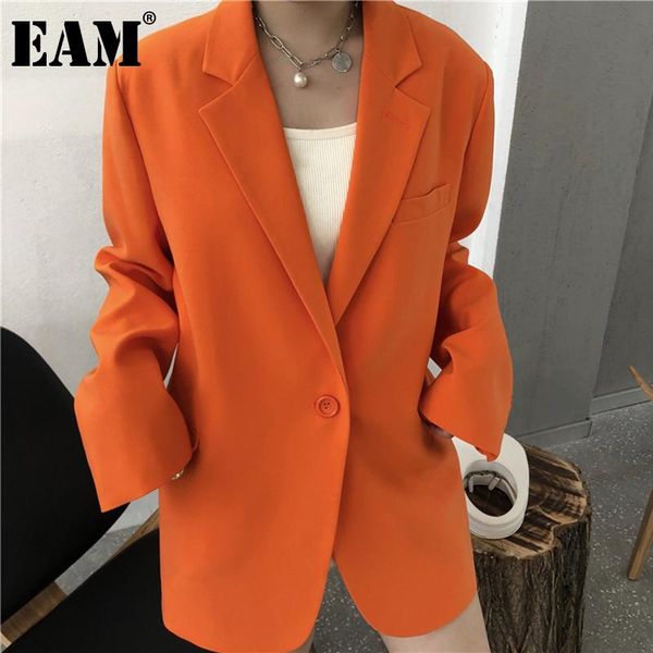 

women's suits & blazers [eam] women orange big size long casual blazer lapel sleeve loose fit jacket fashion tide spring autumn 2021 1d, White;black