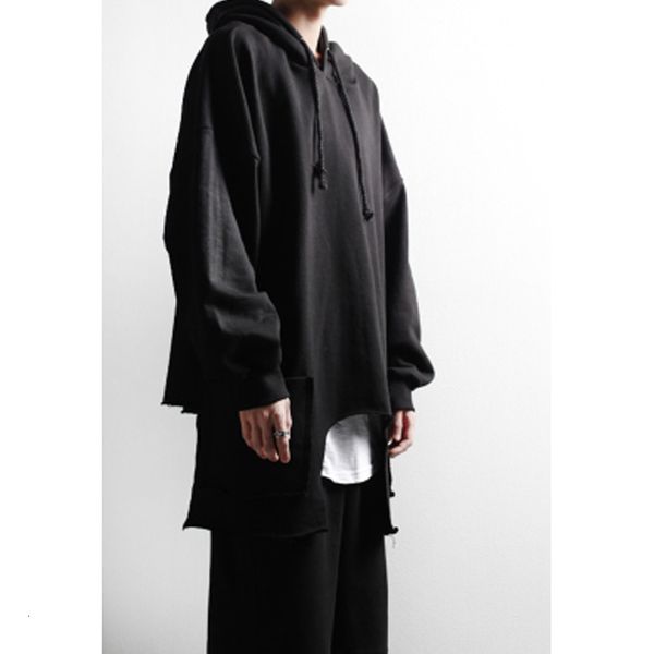 

s-4xl spring hoodie korean released hip hop hood sleeve sweater with a long masculine personality jacket ke73, Black