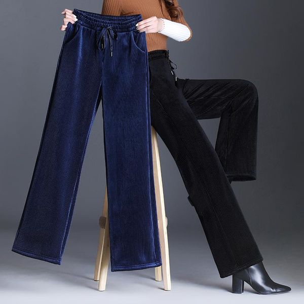 

women's pants & capris winter thick corduroy women clothing straight casual harem elastic waist long warm fleece loose sweatpants trous, Black;white
