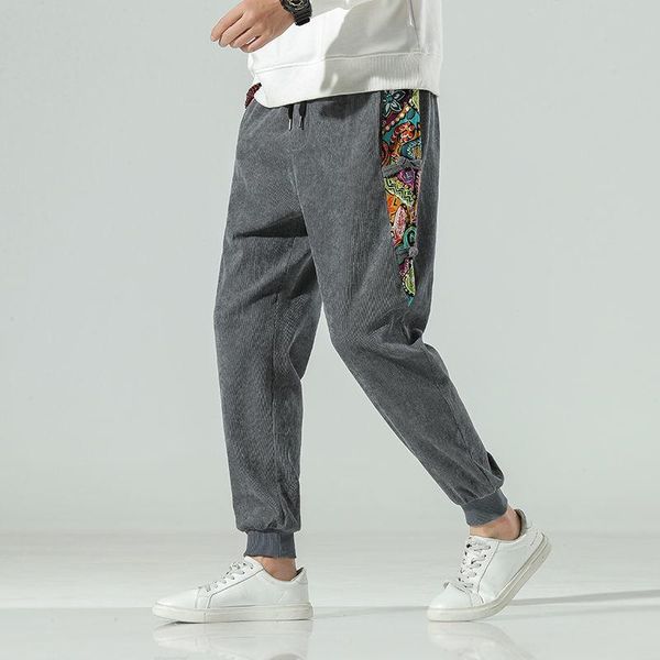 

men's pants spring-autumn-winter trousers men plus cashmere casual korean version of the trendy track corduroy, Black