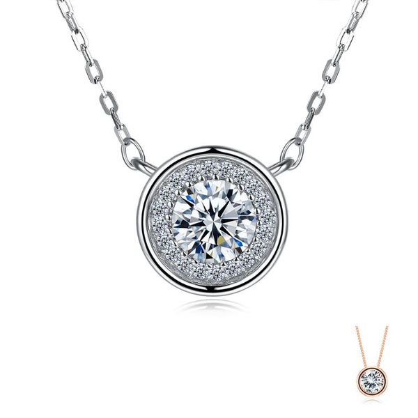 

chains silverhoo sterling silver 925 necklace for women minimalist round shiny clear zircon crystal pendant necklaces fine jewelry