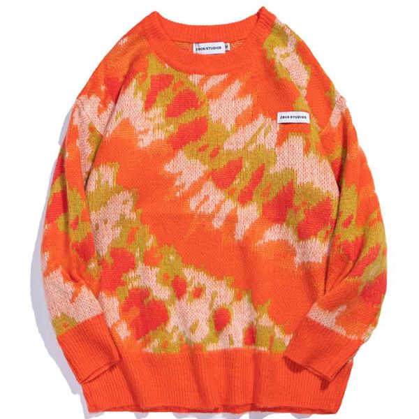 

men's sweaters hip hop knitted sweater streetwear color harajuku cotton casual pullover 2021 men autumn winter orange blue, White;black