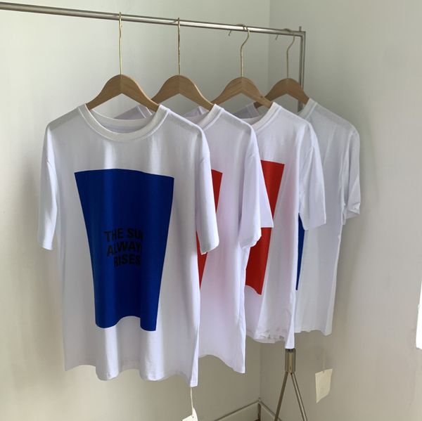 

fashion designers jil ser spring summer new loose round neck pullover letter print color matching cotton short sleeve tshirt for men and wom, White;black