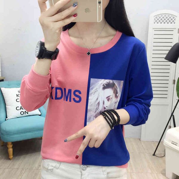 

women's knits & tees new sweatshirt woman spring streetwear letter print contrast color long sleeve hoodies women plus size clothing sw, White