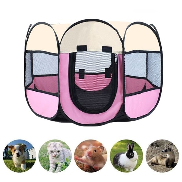 Gaiola de cão dobrável portátil Animal de estimação casas playpen filhote de cachorro canil Cat house octógono cerca ao ar livre para pequenos cães grandes gatos CRATE 210924