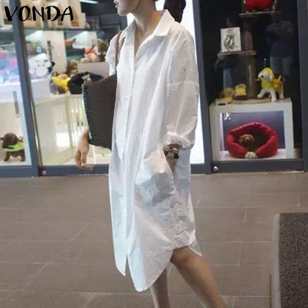 

casual dresses women white shirt dress long sleeve autumn midi 2021 vonda holiday robe femme oversized elegant vestidos, Black;gray
