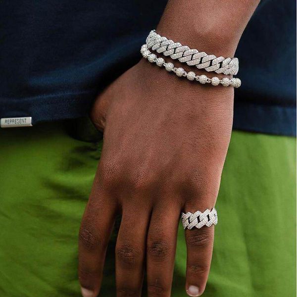 

link, chain 2021 gold color bling cz ball beaded link bracelet for women hip hop iced out sparking 5a cubic zirconia paved jewelry, Black
