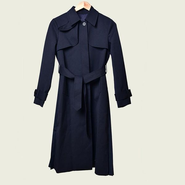 

women's elegant coat dark blue lace-up pleated long trench for office clothes coats, Tan;black