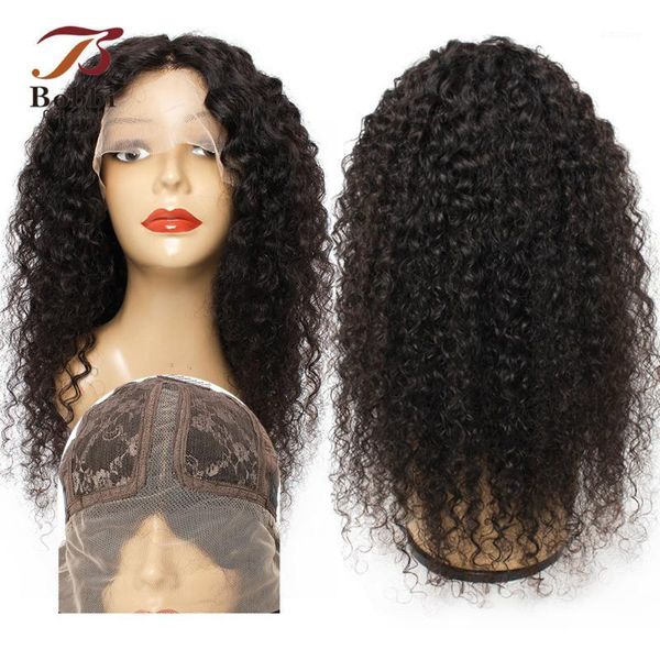

lace wig middle part jerry curly human hair wigs natural color 10-26 inch 130% density remy1, Black;brown