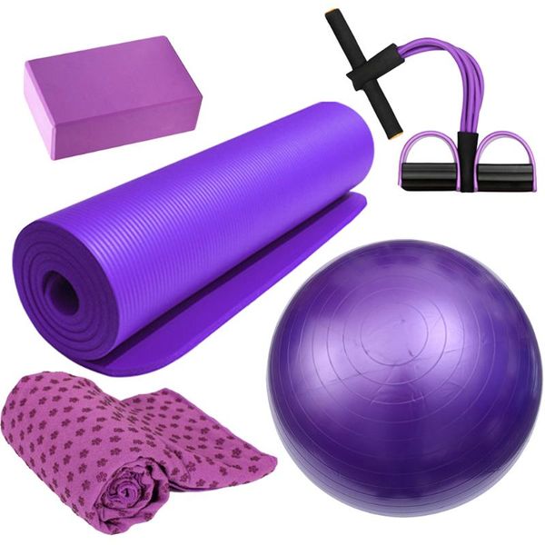 

yoga mats 5pcs home fitness kit ball non-slip towel mat sports exercise esistance-band tool