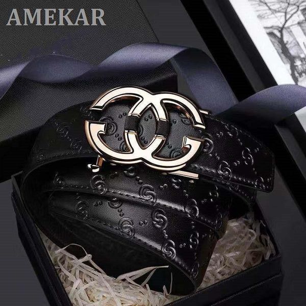 

belts leather mens belt genuine designer strap automatic buckle fashion gold q9, Black;brown