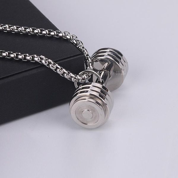 

pendant necklaces fashion barbell necklace mens stainless steel gold chain sports neck gift accessories body jewelry, Silver