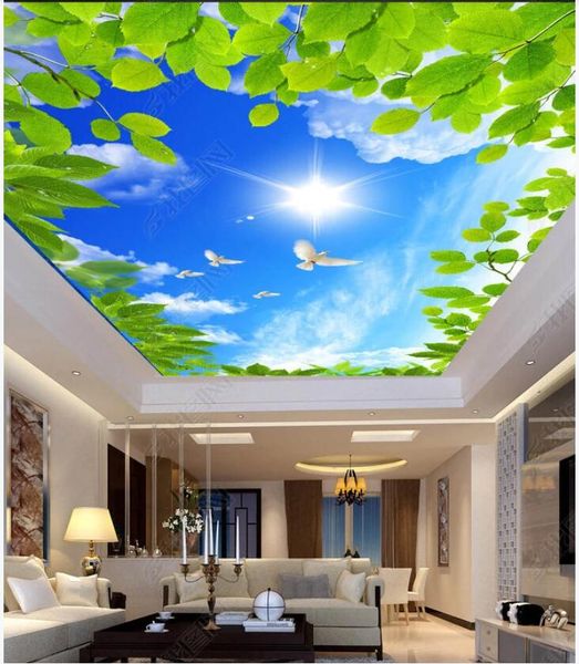 

3d ceiling murals wallpaper custom p green leaves sky sunlight painting 3d wall murals wallpaper for walls 3 d home decor in the living room