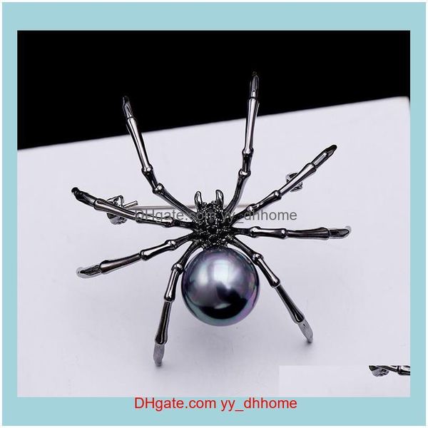 

pins, brooches jewelry exaggerated black spider zircon high-end funny personality female brooch fashion creative pin women drop delivery 202, Gray