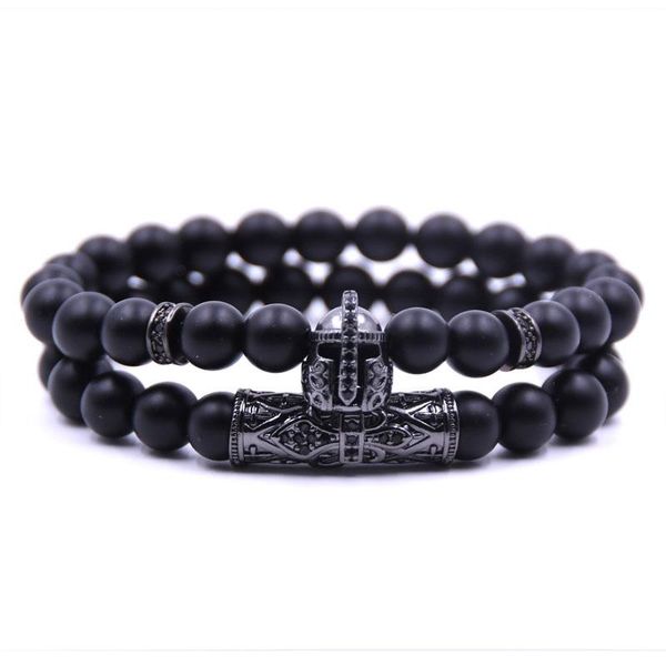 

beaded, strands 2pcs/set of spartan helmet bracelet black matte stone beads beaded men's and women's jewelry pulseras masculina