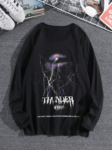 

men slogan & lightning print tee f8rc#, White;black